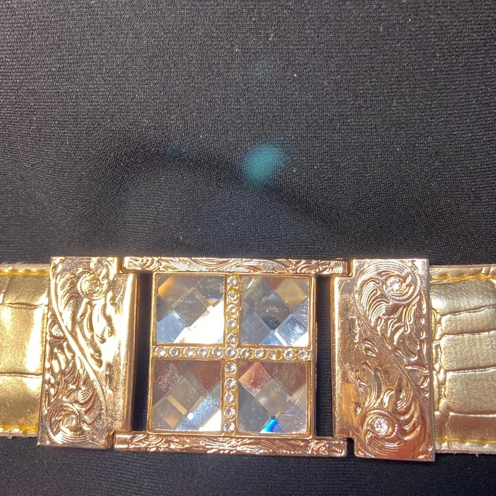 RRango Unisex Gold Tone 4 White Stones Design Ostrich Custom Belt.